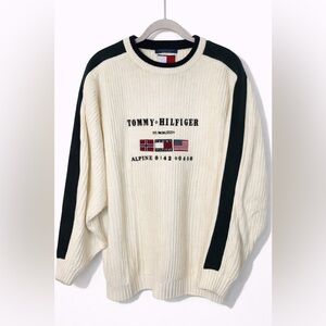 90s Vintage Tommy Hilfiger Ribbed Knit 100% Cotton Sweater XL